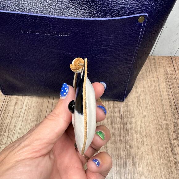 Genuine Leather Black Cat Bag Charm Leather Hand Painted Kitty Cat Purse Charm - Picture 8 of 8